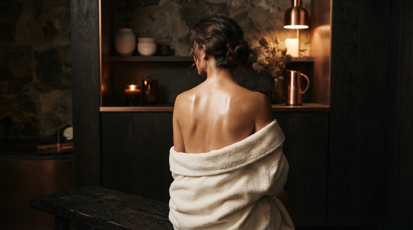 A bare back draped with a soft towel in a spa setting