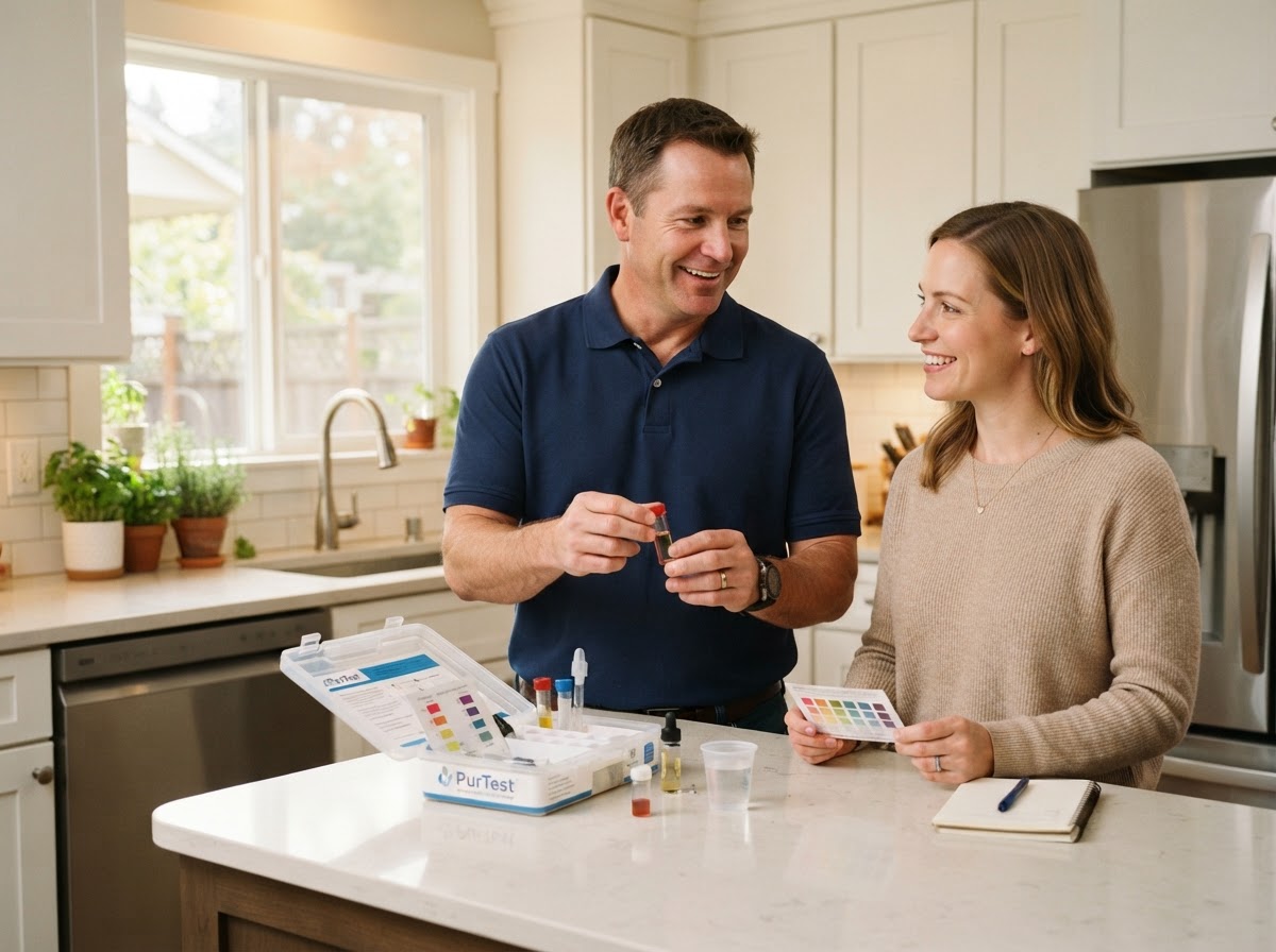 An All Star professional conducting a water-quality assessment and discussing results with a homeowner