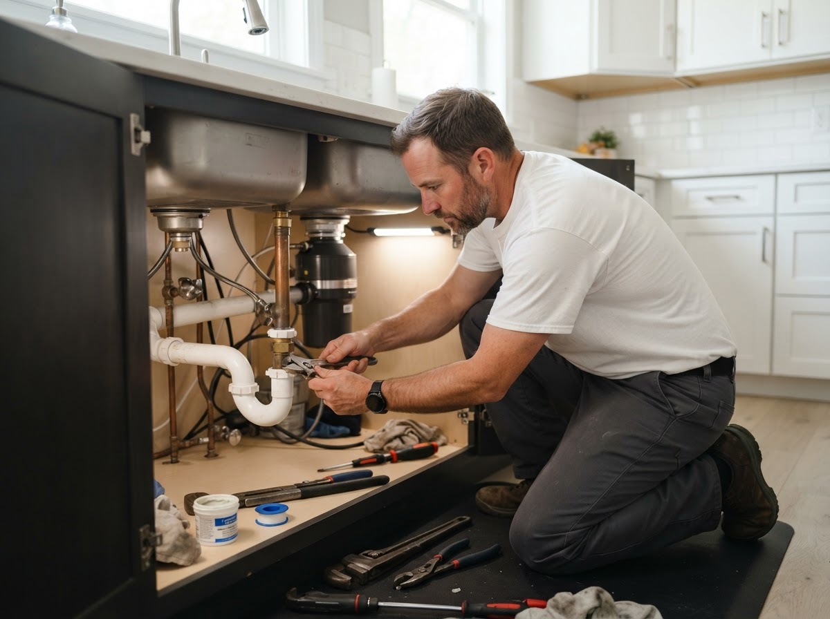 An All Star professional working on residential kitchen plumbing