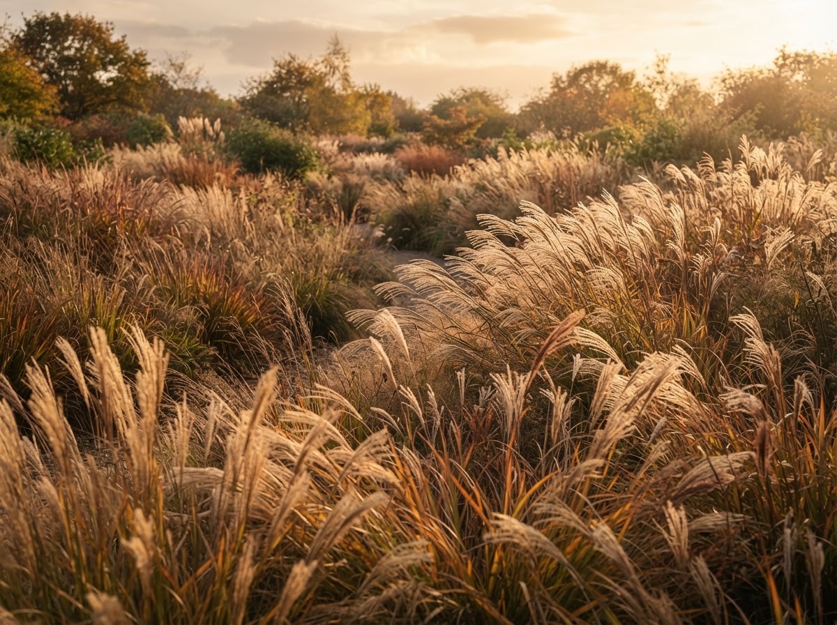 Gramíneas de otoño — Gramíneas altas que cogen la luz baja. Otoño.