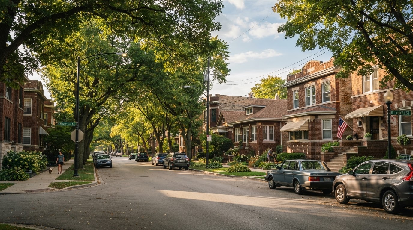 Leafy Chicagoland residential street