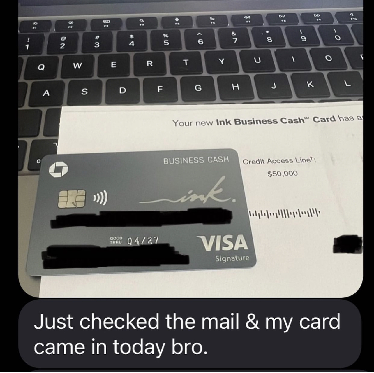 $50,000 Chase Ink Business Cash limit approval