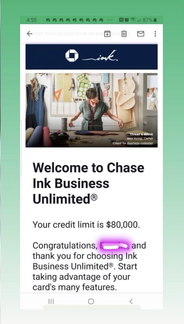$80,000 Chase Ink Business Unlimited approval