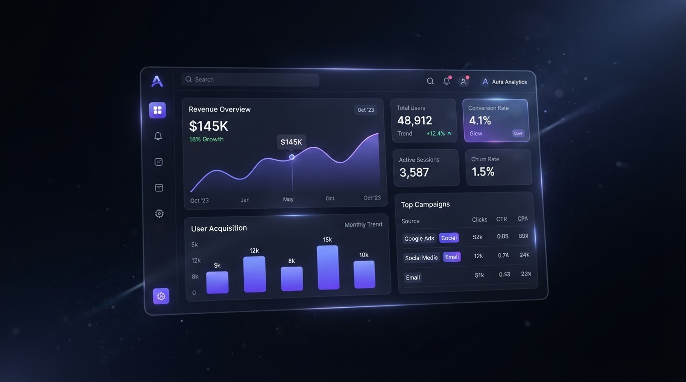 Solidback analytics dashboard showing charts, metrics, and real-time activity
