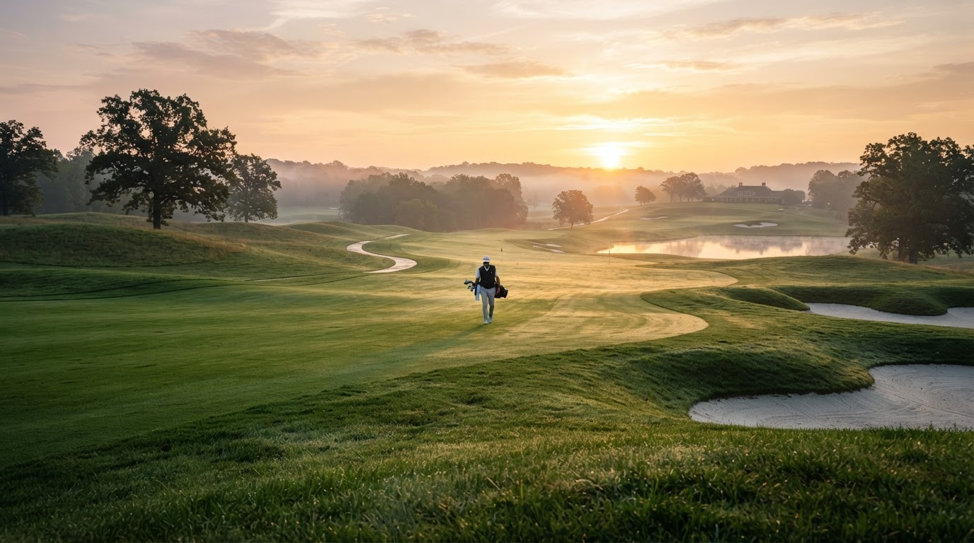 Golf course at golden hour representing financial freedom