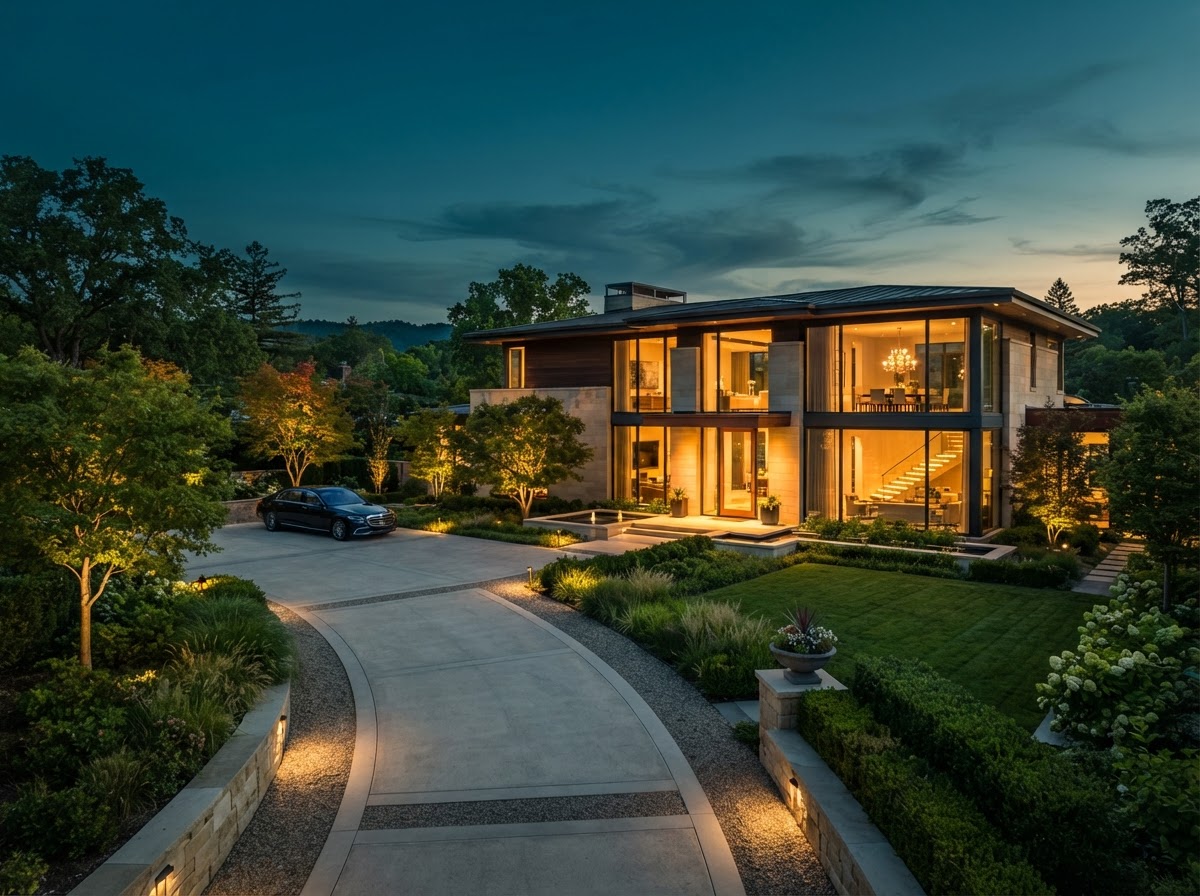 Income-producing real estate at dusk