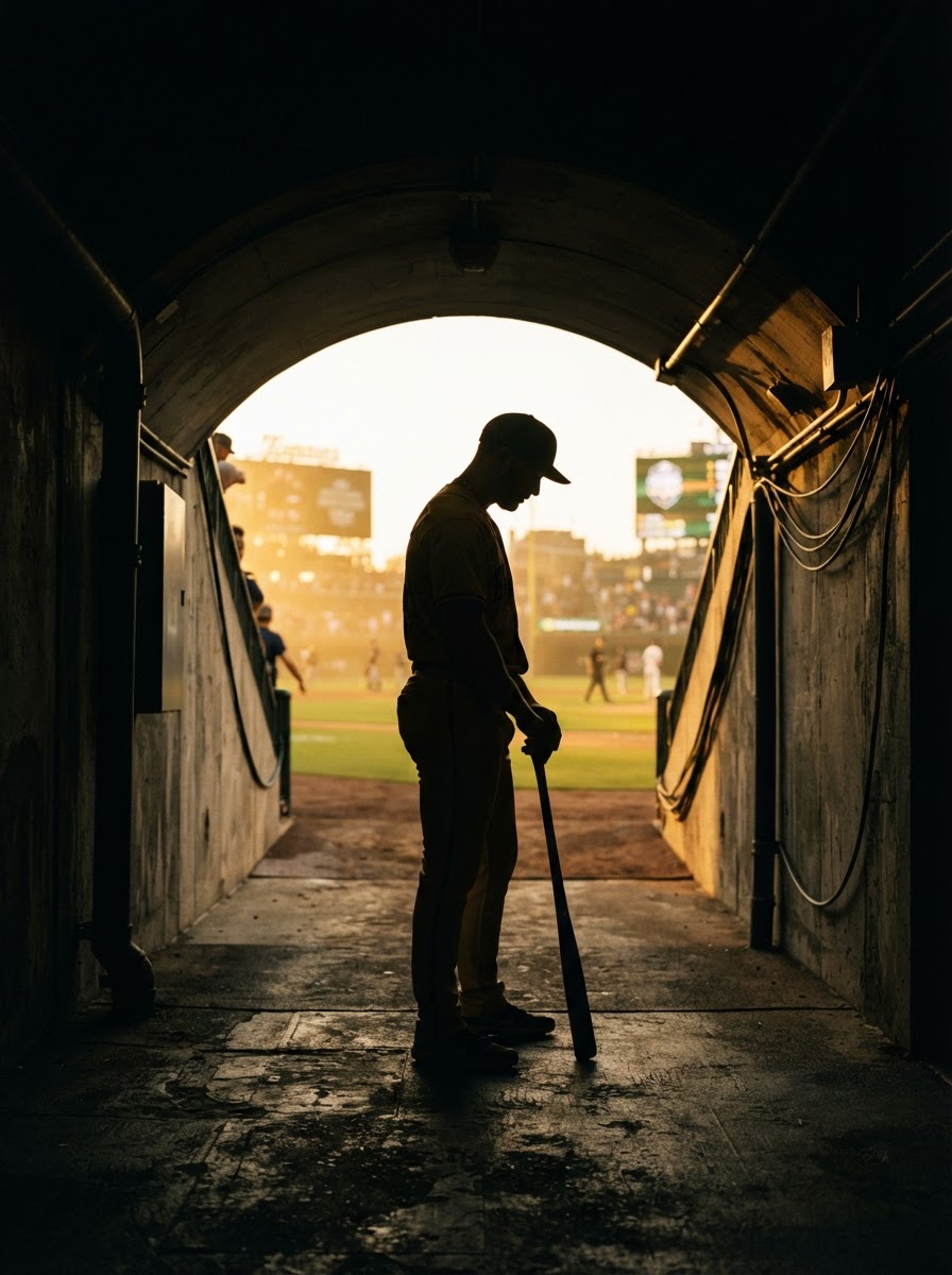 Athlete in stadium tunnel at golden hour