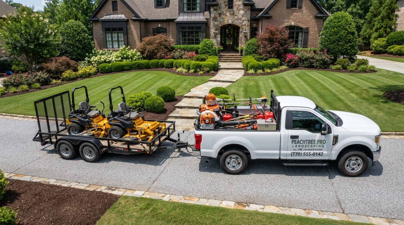 Three Boys Landscaping Crew and Equipment
