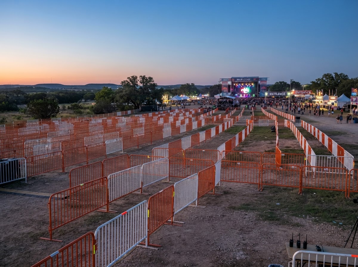 Queue management stanchions and belt barriers (illustrative)