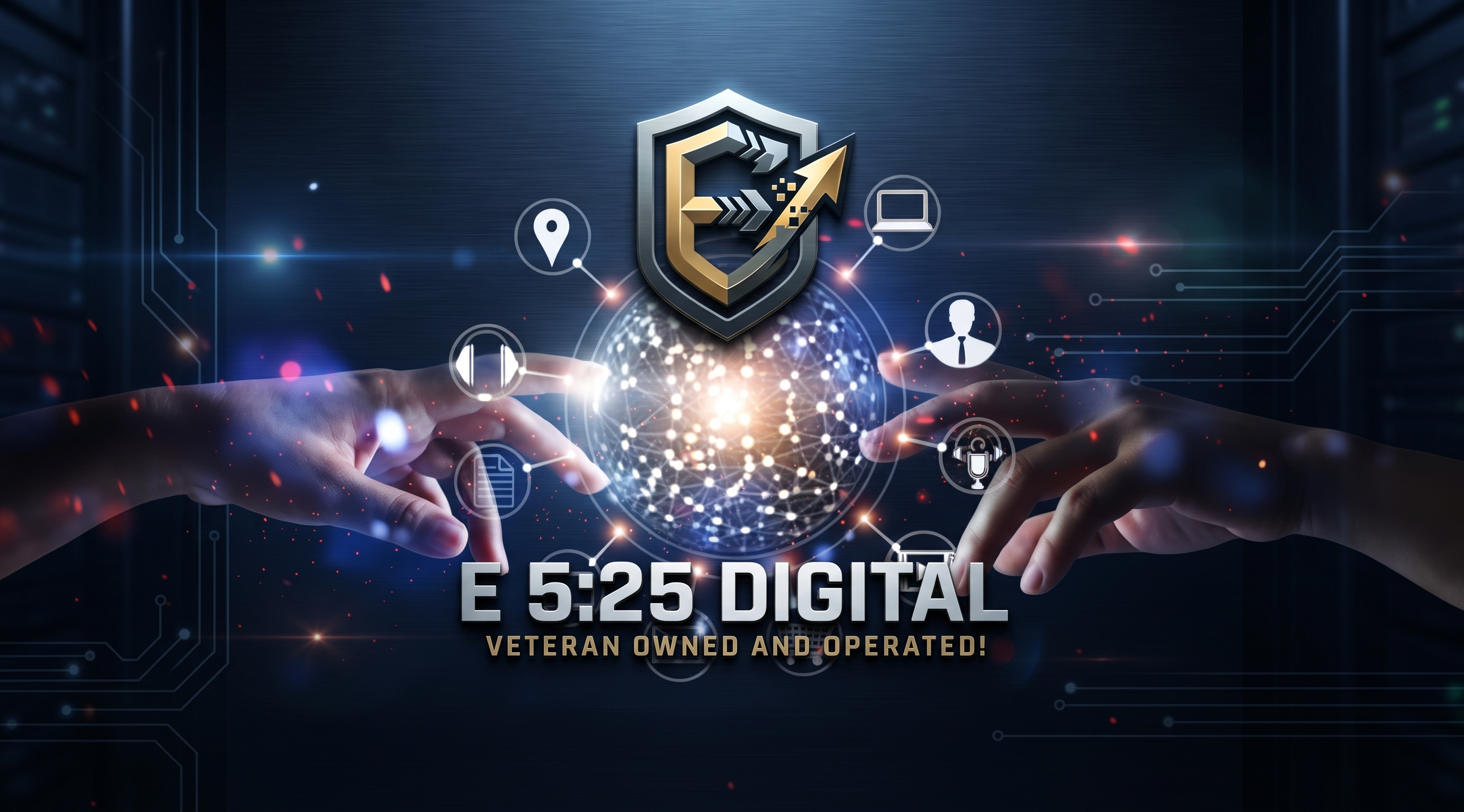 E 5:25 Digital Military Shield Brand Image with Connected AI and Digital Hub