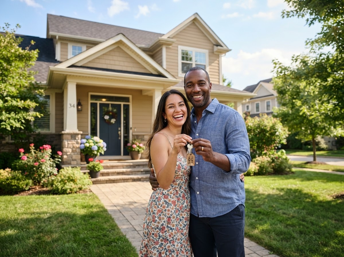 Happy homeowners receiving their keys from National Property Tax Advocacy
