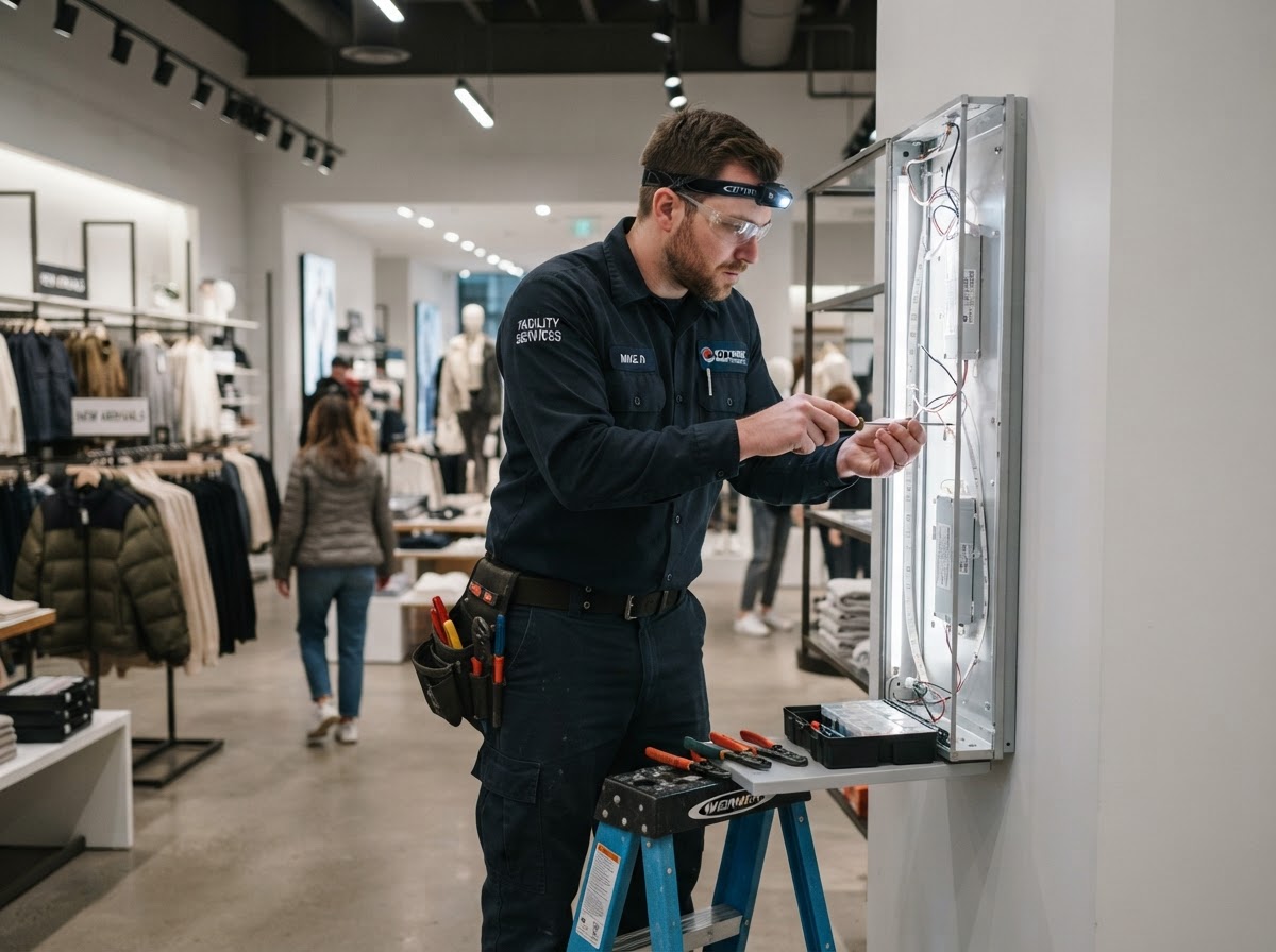 Commercial facility maintenance technician working at a Central Florida property