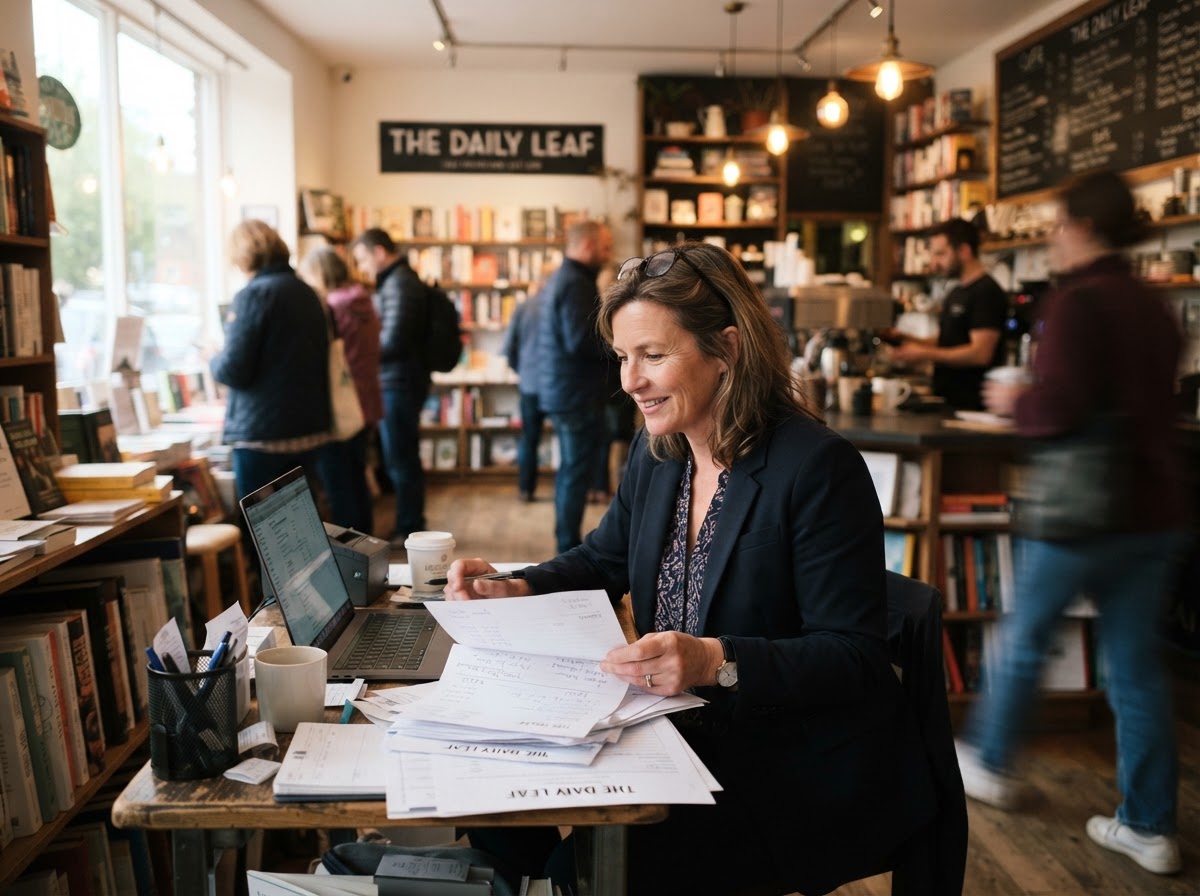 Busy small business owner managing operations during a hectic workday