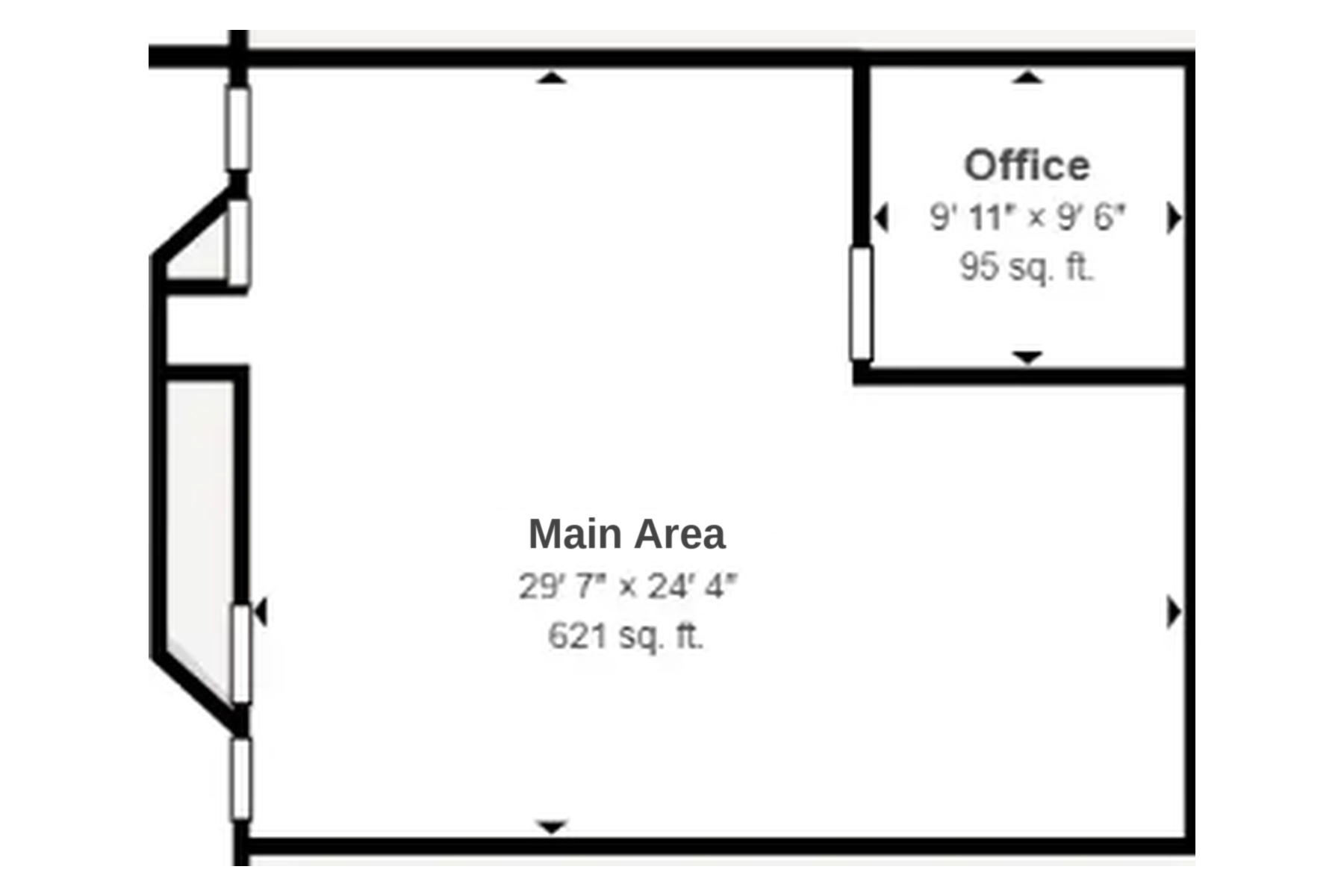 Floor plan — 908 Hanover, Unit 1 showing Main Area (621 sq ft) and Office (95 sq ft)