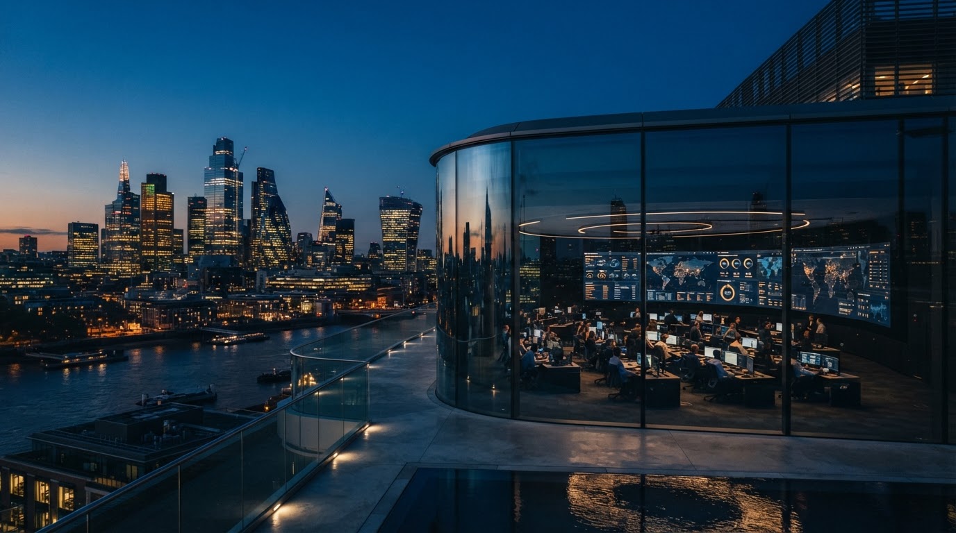 Modern command center city skyline