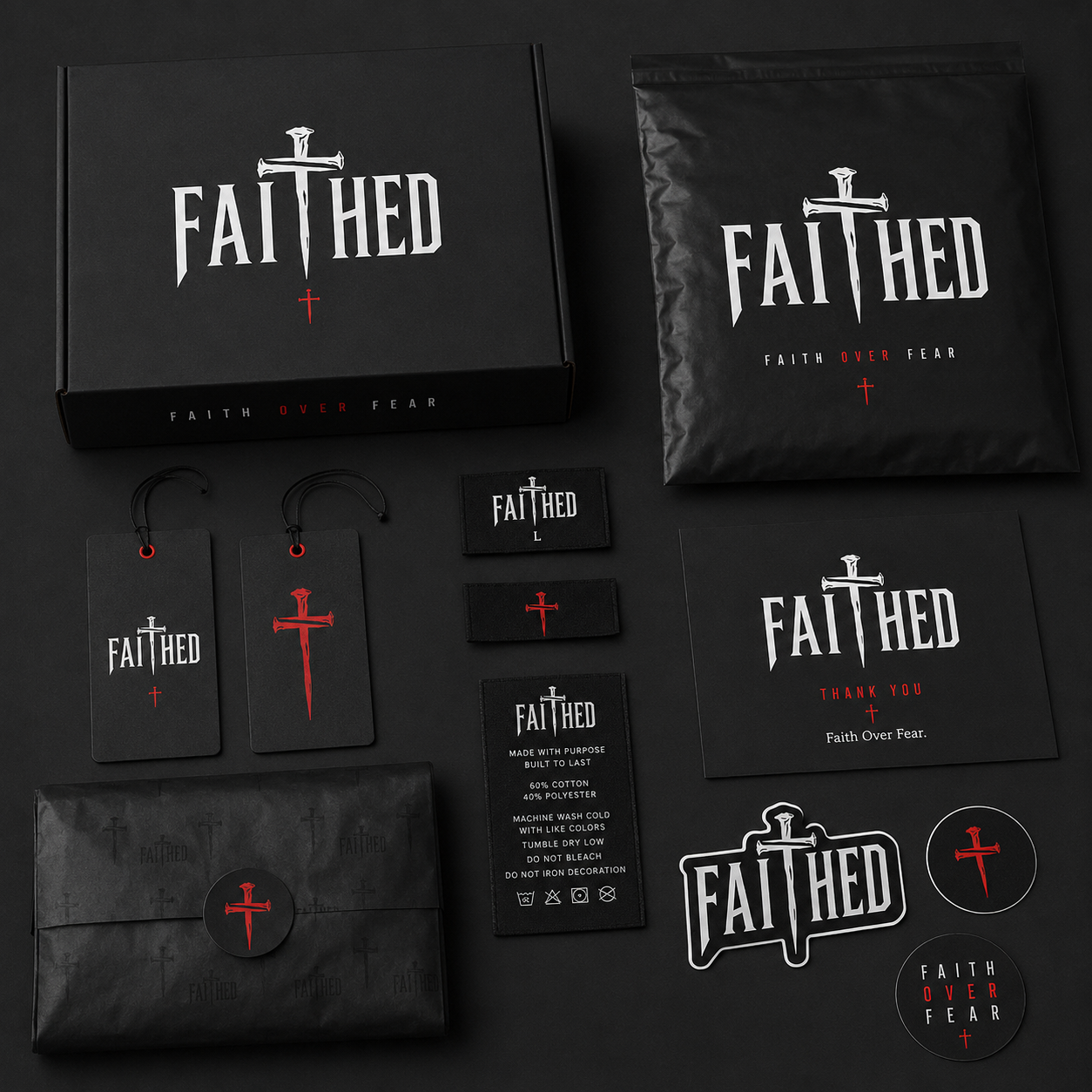FAITHED Custom Packaging, Hangtags, and Unboxing Experience