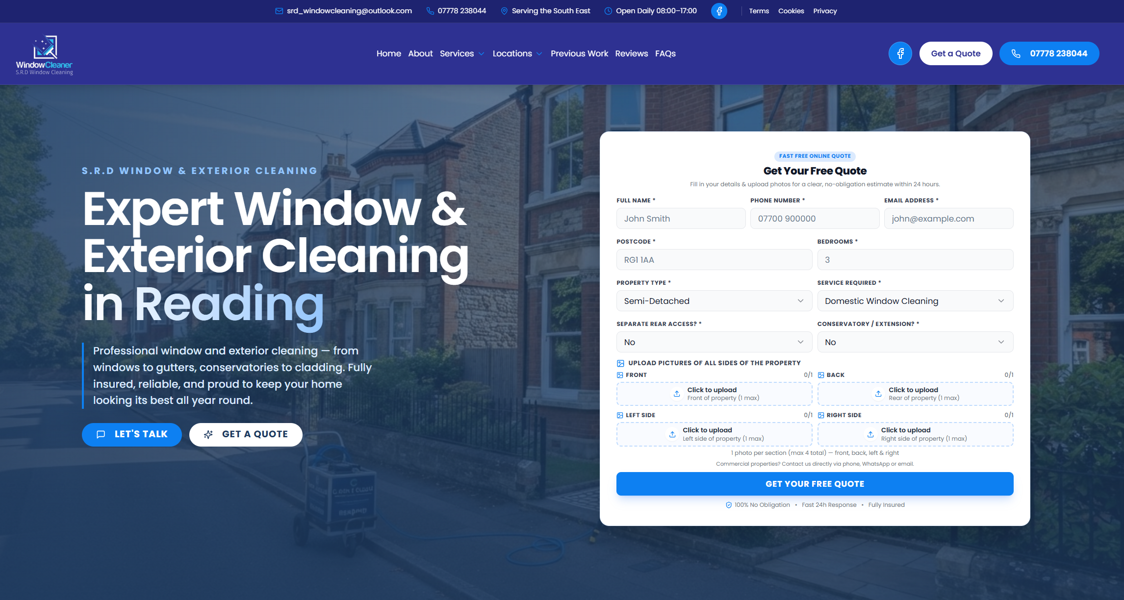 Berkshire contractor website mockup — S.R.D Window & Exterior Cleaning Reading