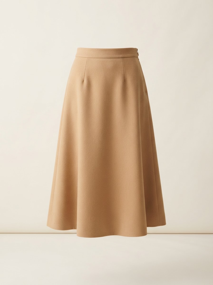 Camel Wool Midi Skirt