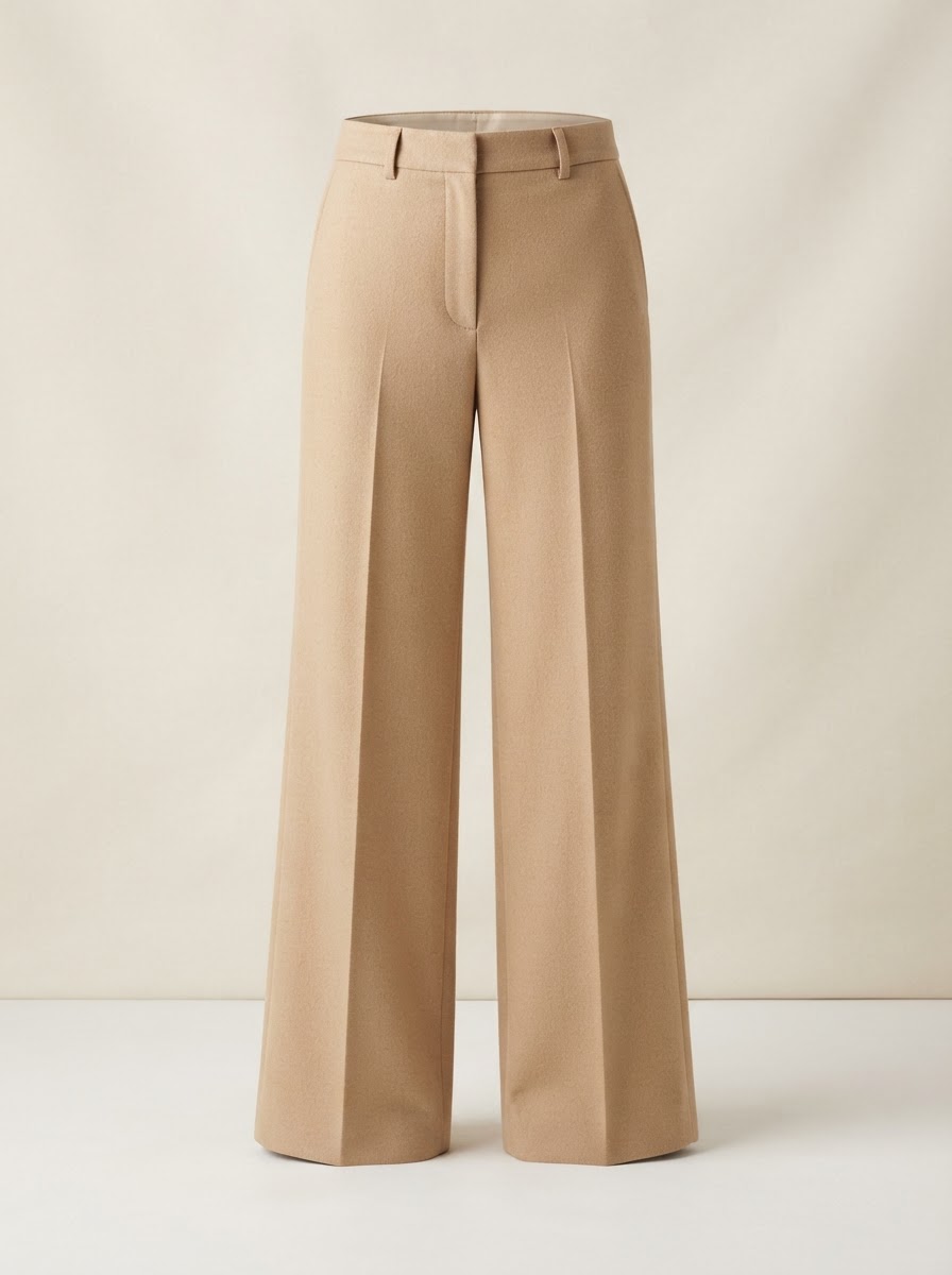 Sand Wool Wide-Leg Trouser