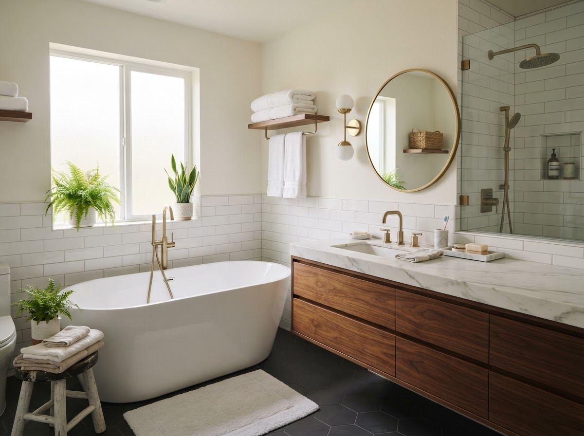 A finished modern bathroom renovation