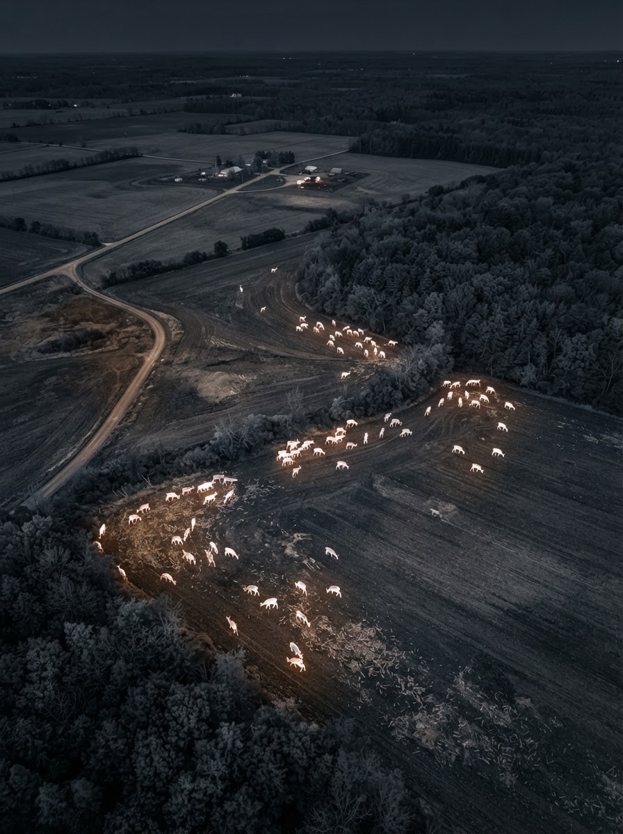 Aerial thermal imaging survey of a deer herd across Maryland and West Virginia farmland