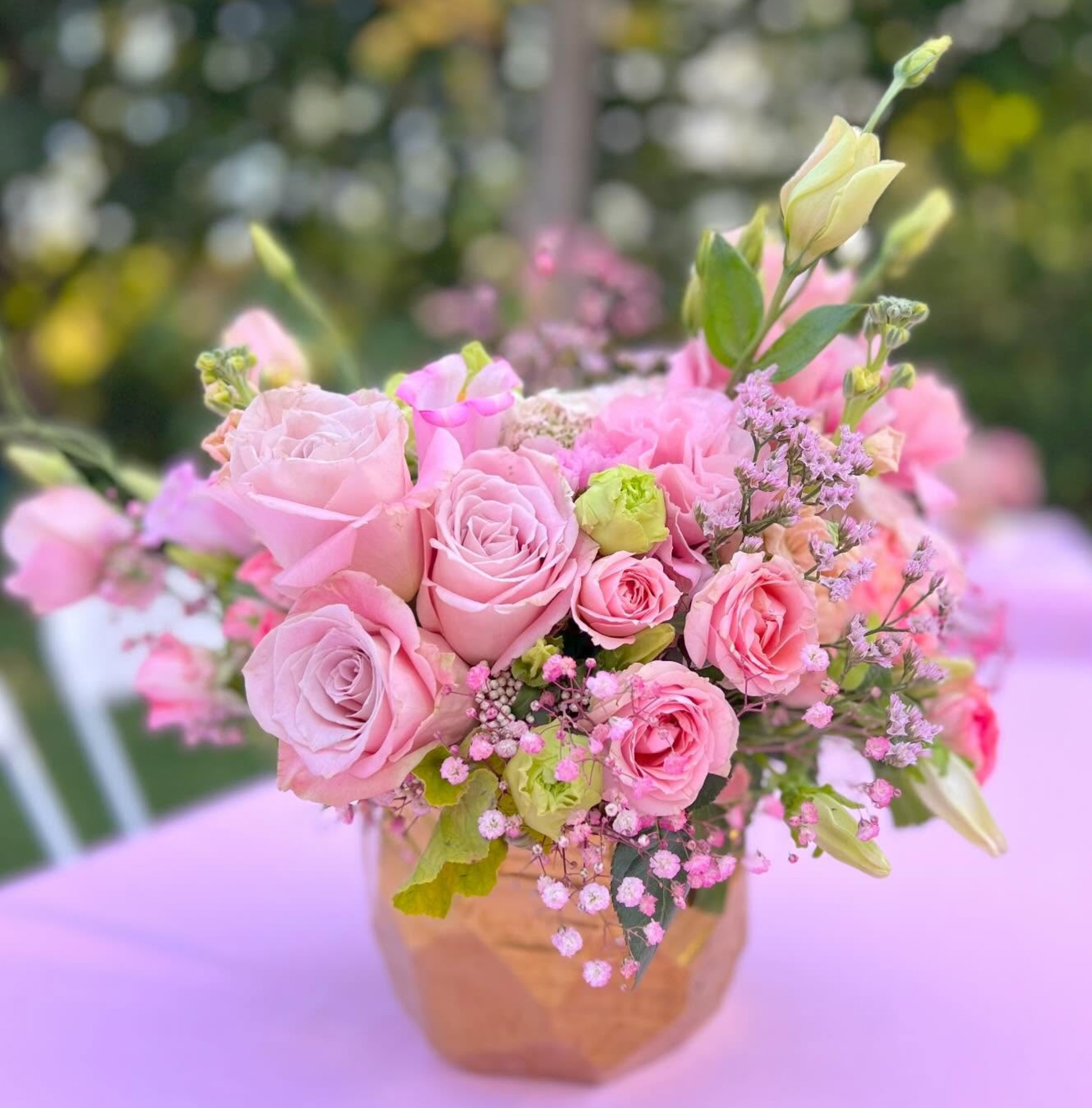 Blush garden rose copper arrangement