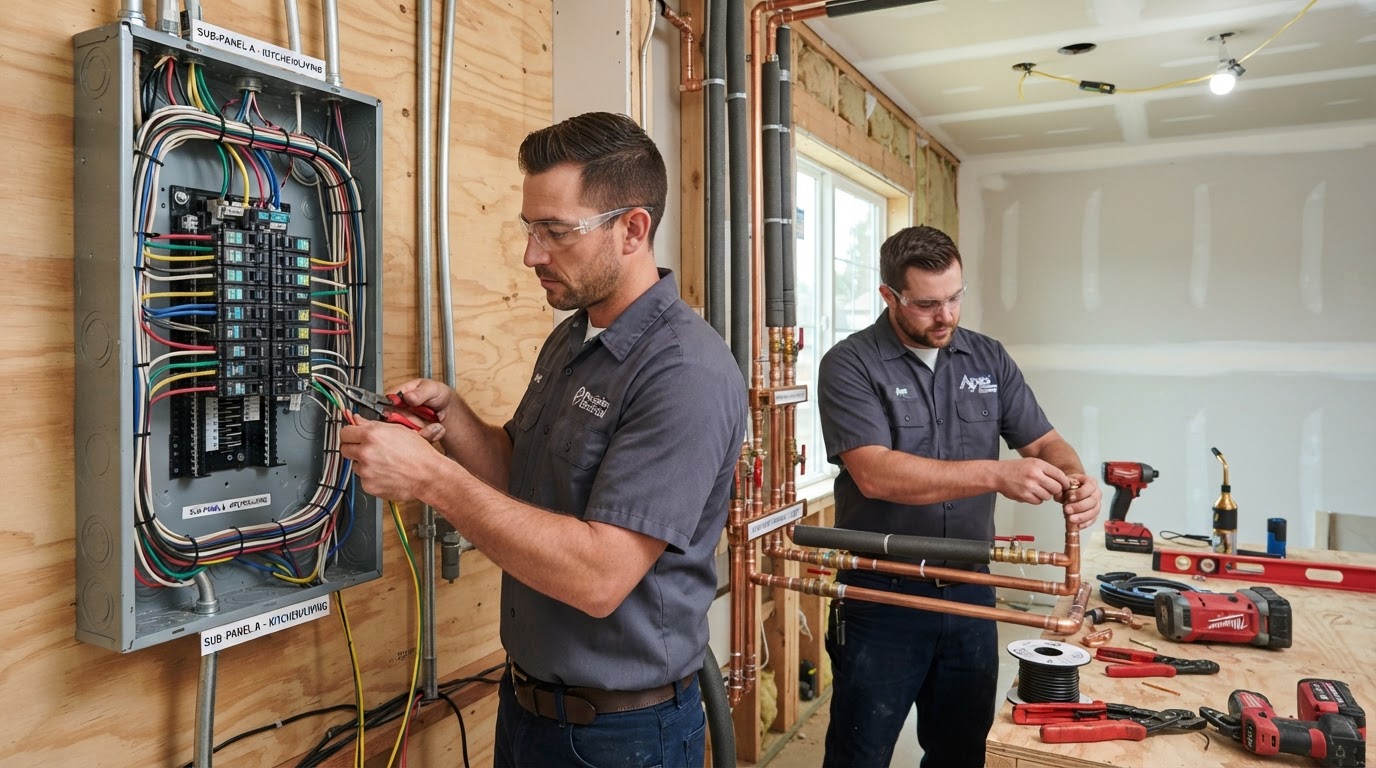 Prime Trade Pros Electrician and Residential Plumber Working On Site