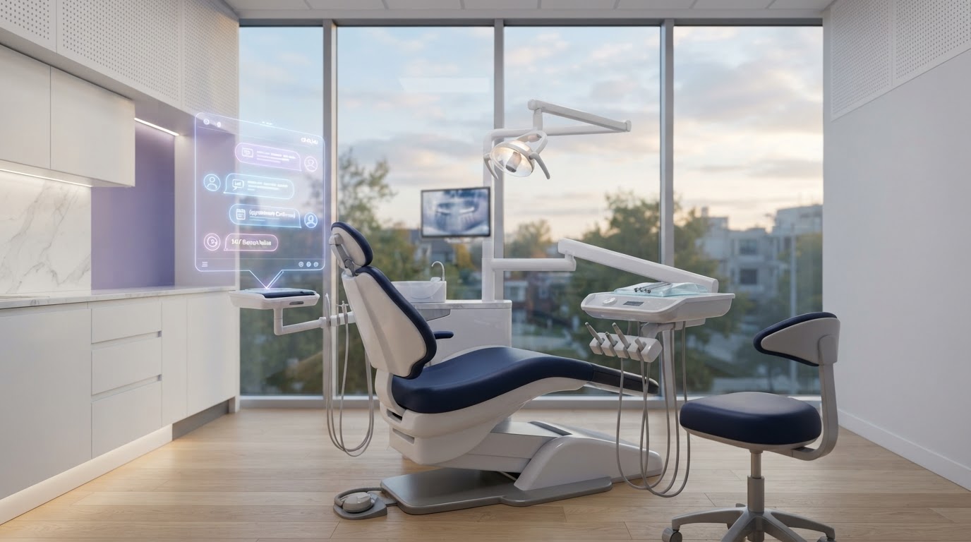 Clínica dental moderna con sistema de IA conversacional automatizando la atención al paciente