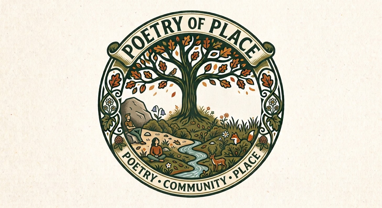 The Poetry of Place Project emblem featuring an illustrated tree and landscape with poetry, community, and place motto