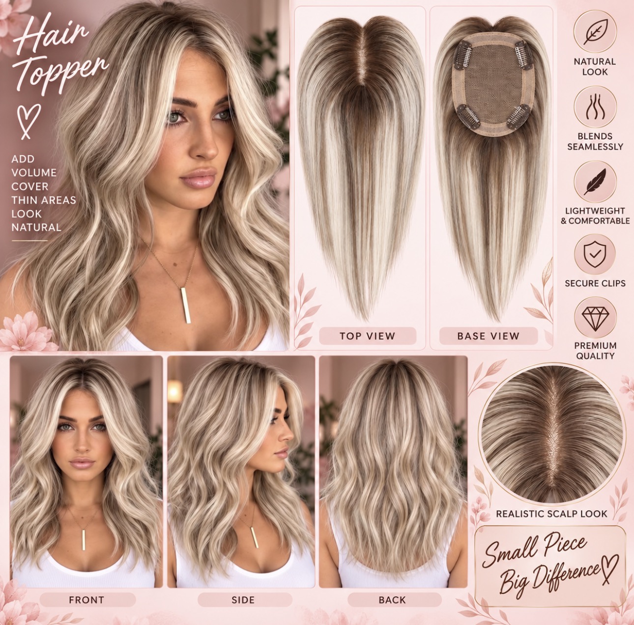 Monofilament hair topper for thinning hair at D.D. Daughters Lace Wig Beautique in Willow Grove PA.