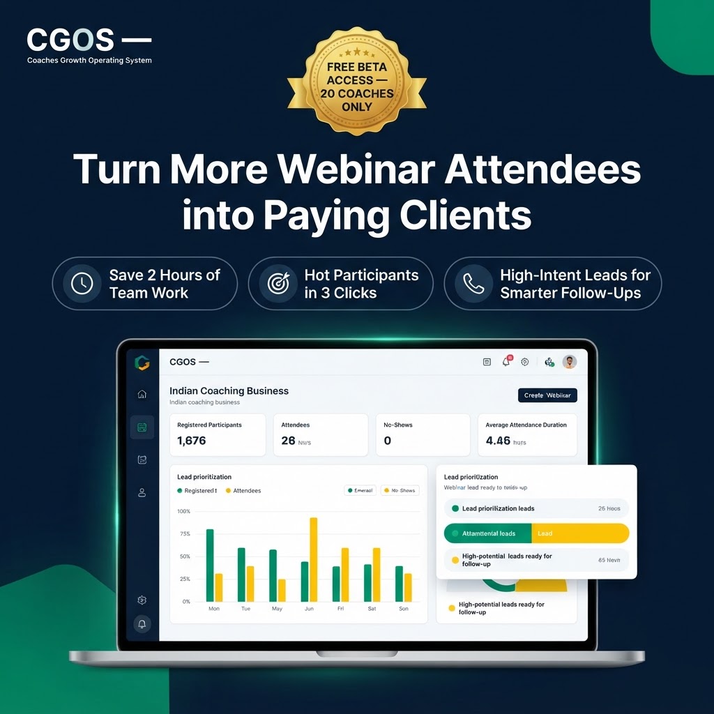 CGOS promotional poster — Free Beta Access for 20 webinar and bootcamp coaches