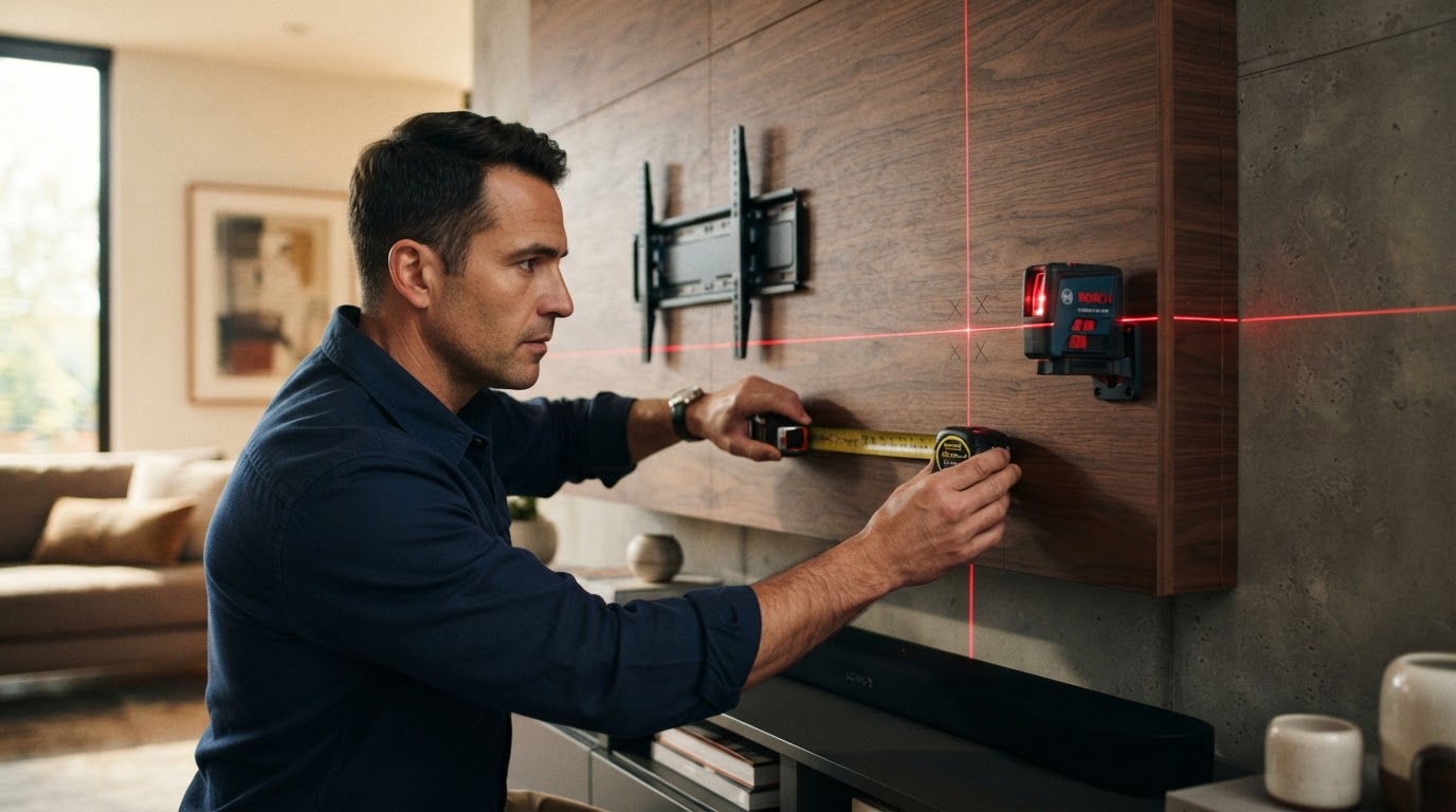 Precision laser placement planning on living room wall