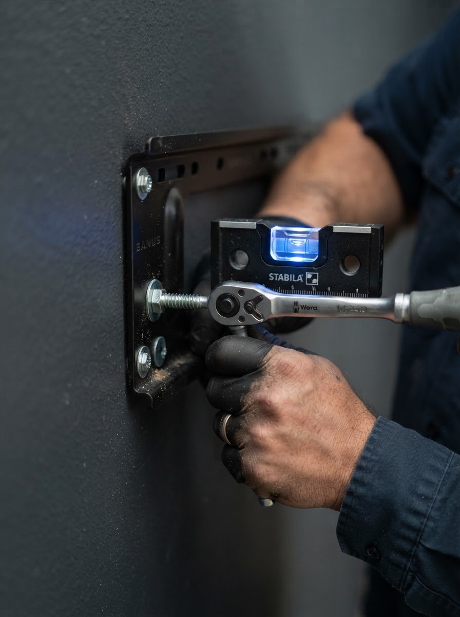 Close-up of precise TV mounting work — design inspiration