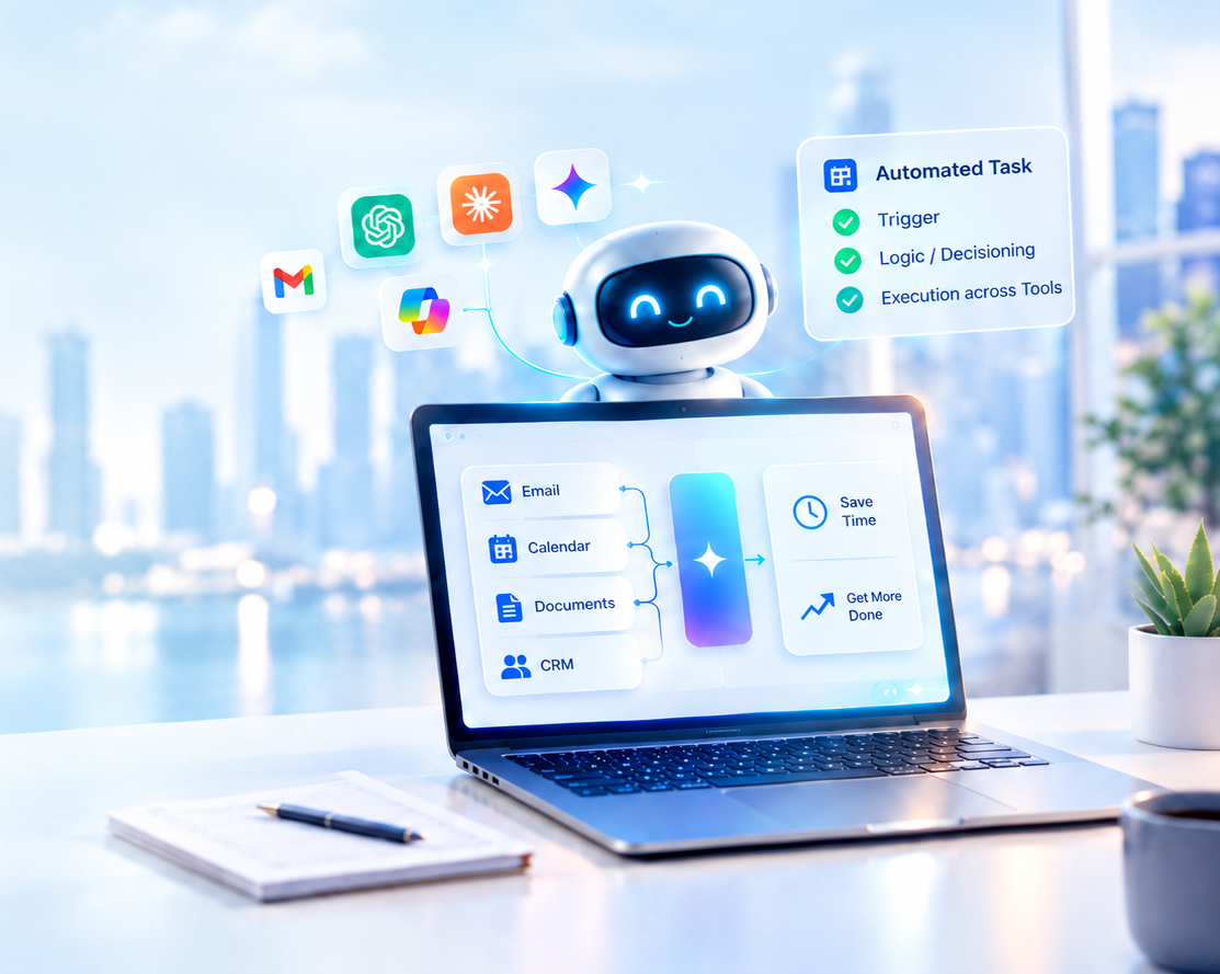 AI Agent automated workflow on laptop
