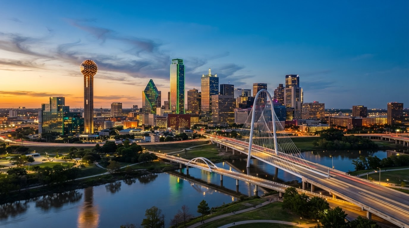 Dallas Texas skyline at golden hour