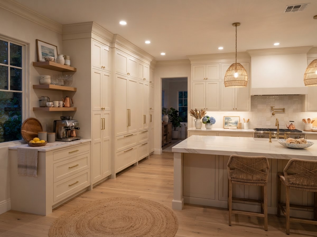 Tall pantry cabinetry with integrated appliances