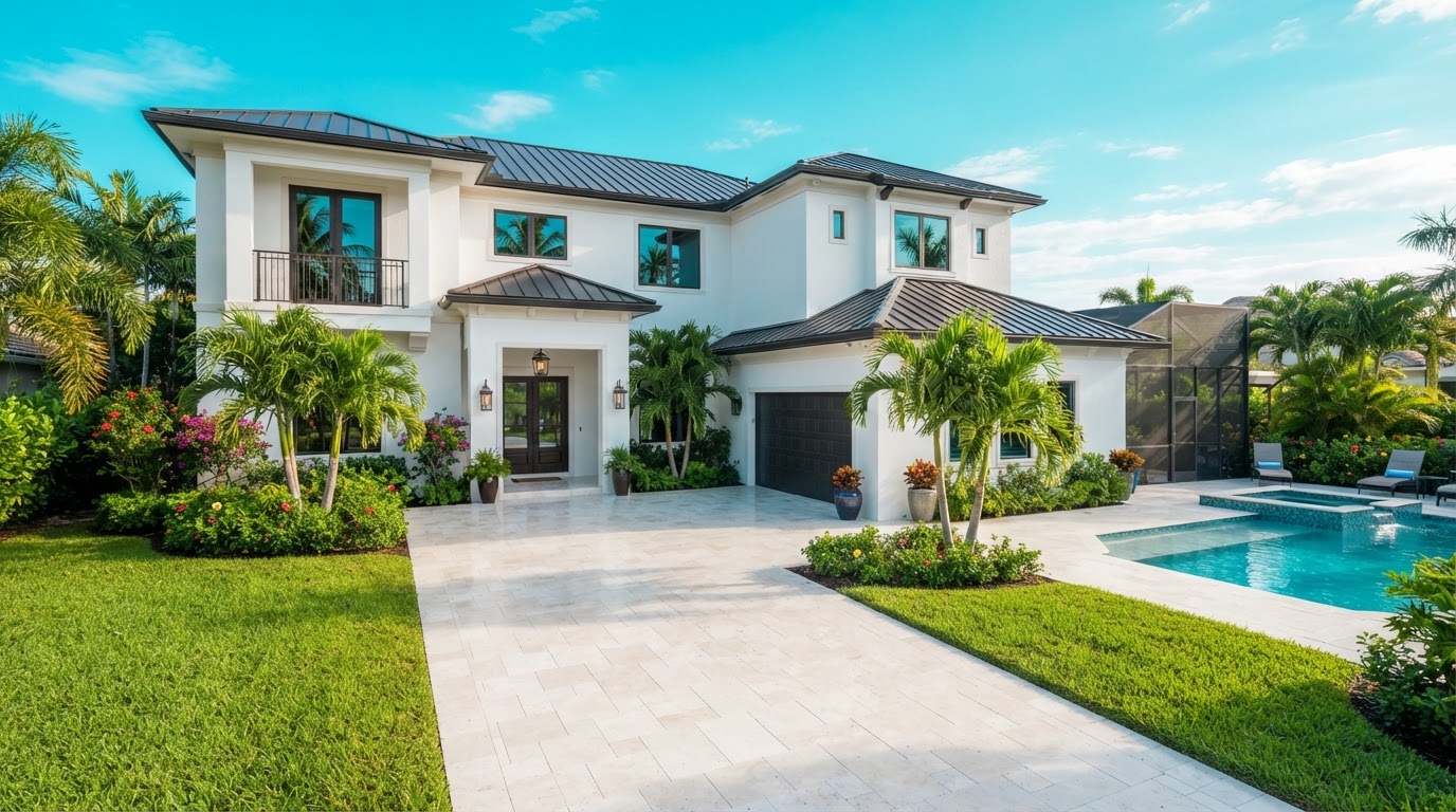 Pristine South Florida home exterior after professional power washing by Premier Power Clean