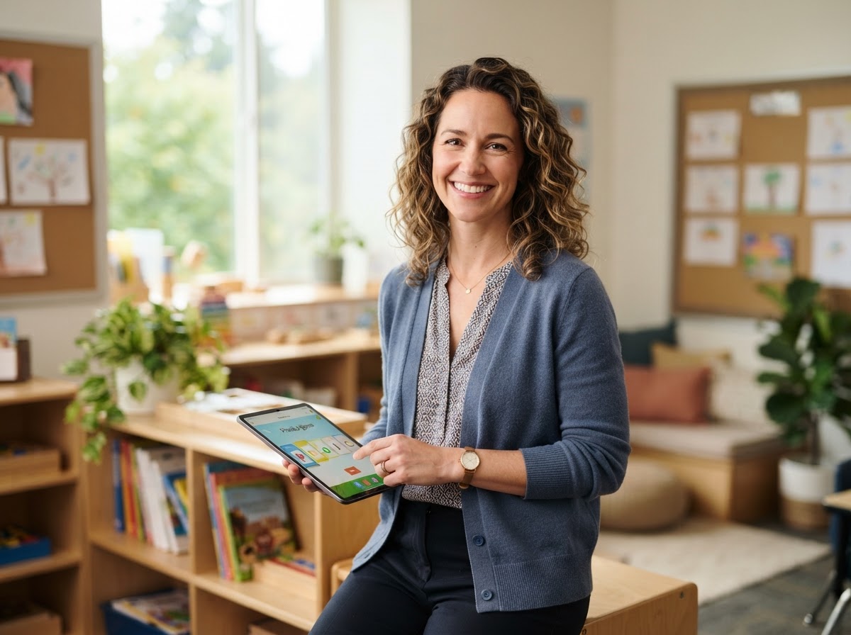 A teacher in a bright classroom comparing health coverage options with a licensed advisor