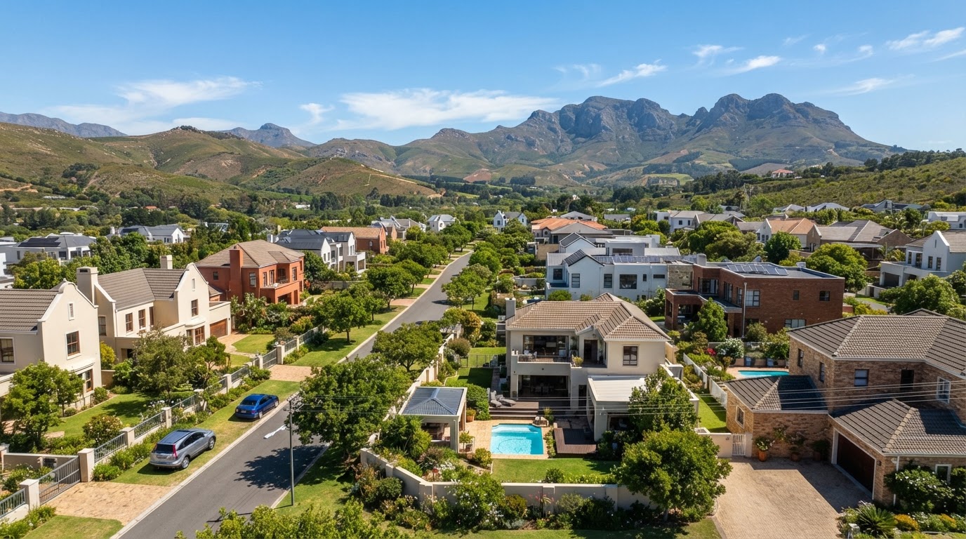 Durbanville suburban neighbourhood with gardens and pools