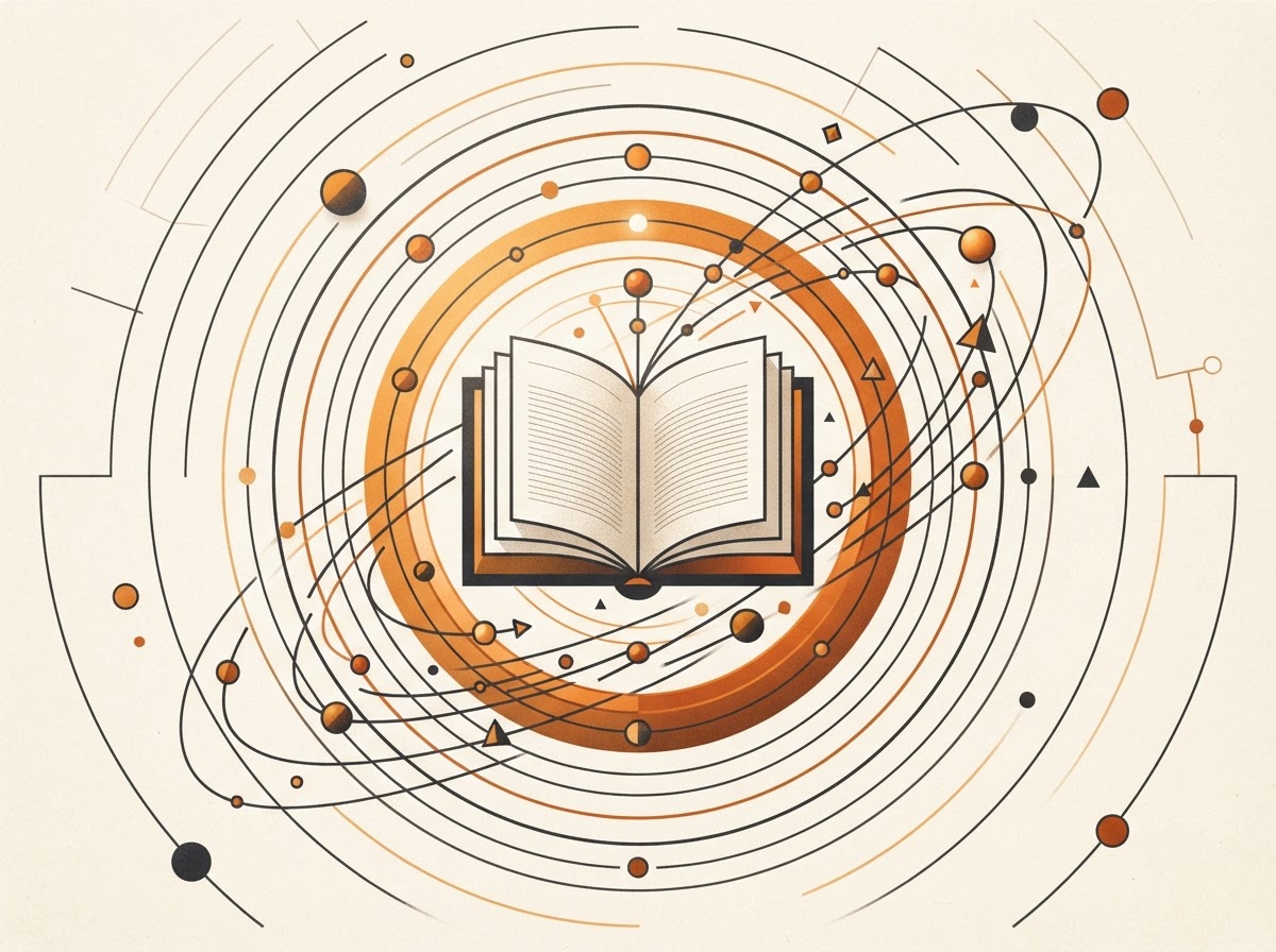 Open book emitting discovery signals — BookOrbit AI search visibility
