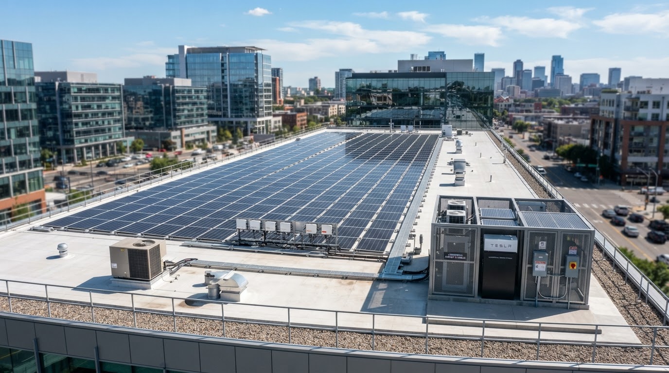 Zonnepanelen op bedrijfspand en commerciële energieopslag