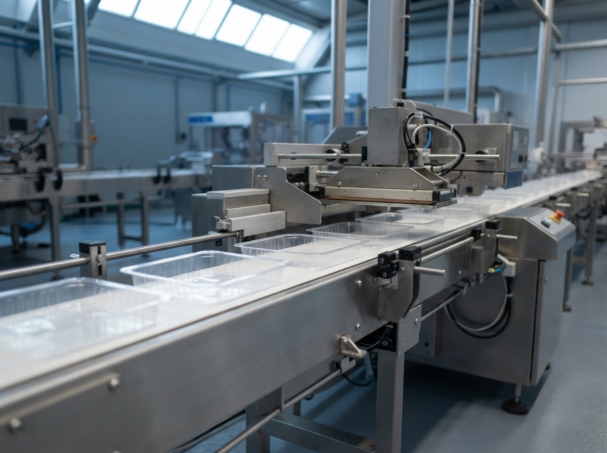 Línea de producción automatizada moderna en una industria agroalimentaria de Castilla y León