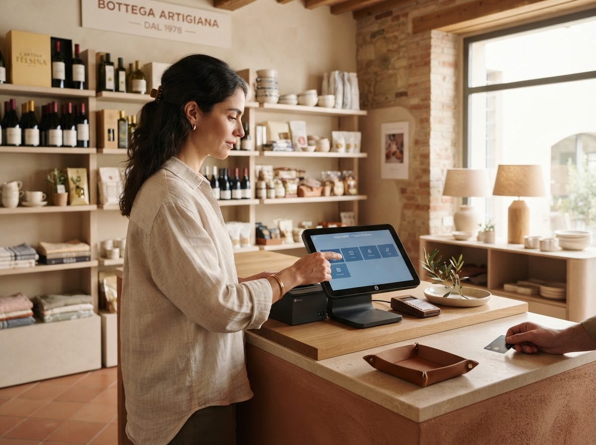 Registratore di cassa touch TopOrder in un negozio italiano