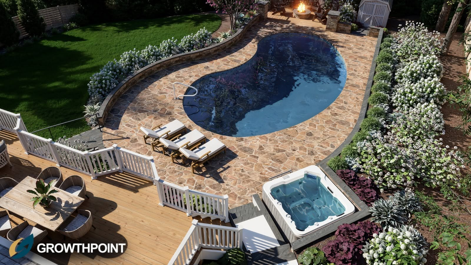 Freeform Lagoon Pool, In-Ground Spa & Deck Terrace