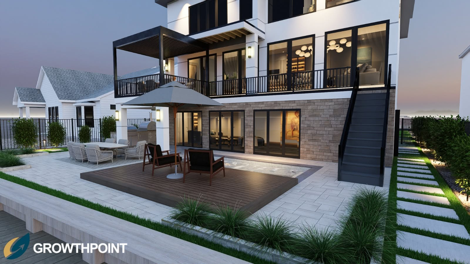Multi-Story Terrace, Sunken Pool & Kitchen Pavilion