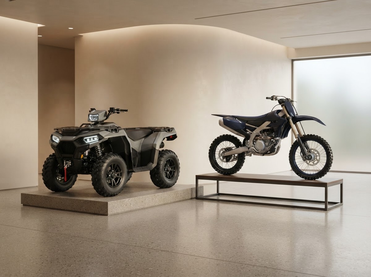 An ATV and a dirt bike on display in Lodi NJ