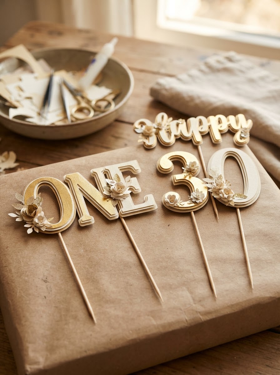 3D paper letters and number cake toppers