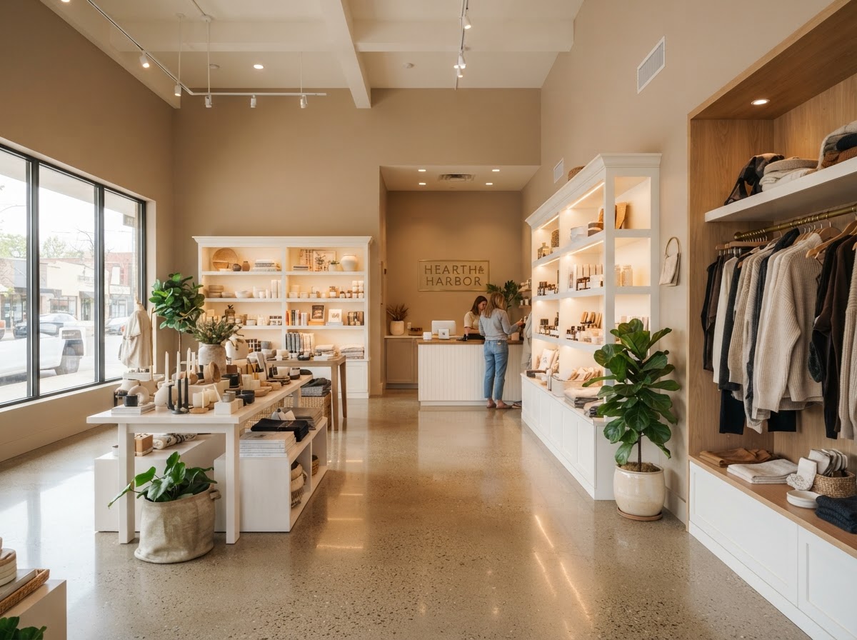A freshly decorated modern commercial interior with smooth painted walls and clean fixtures