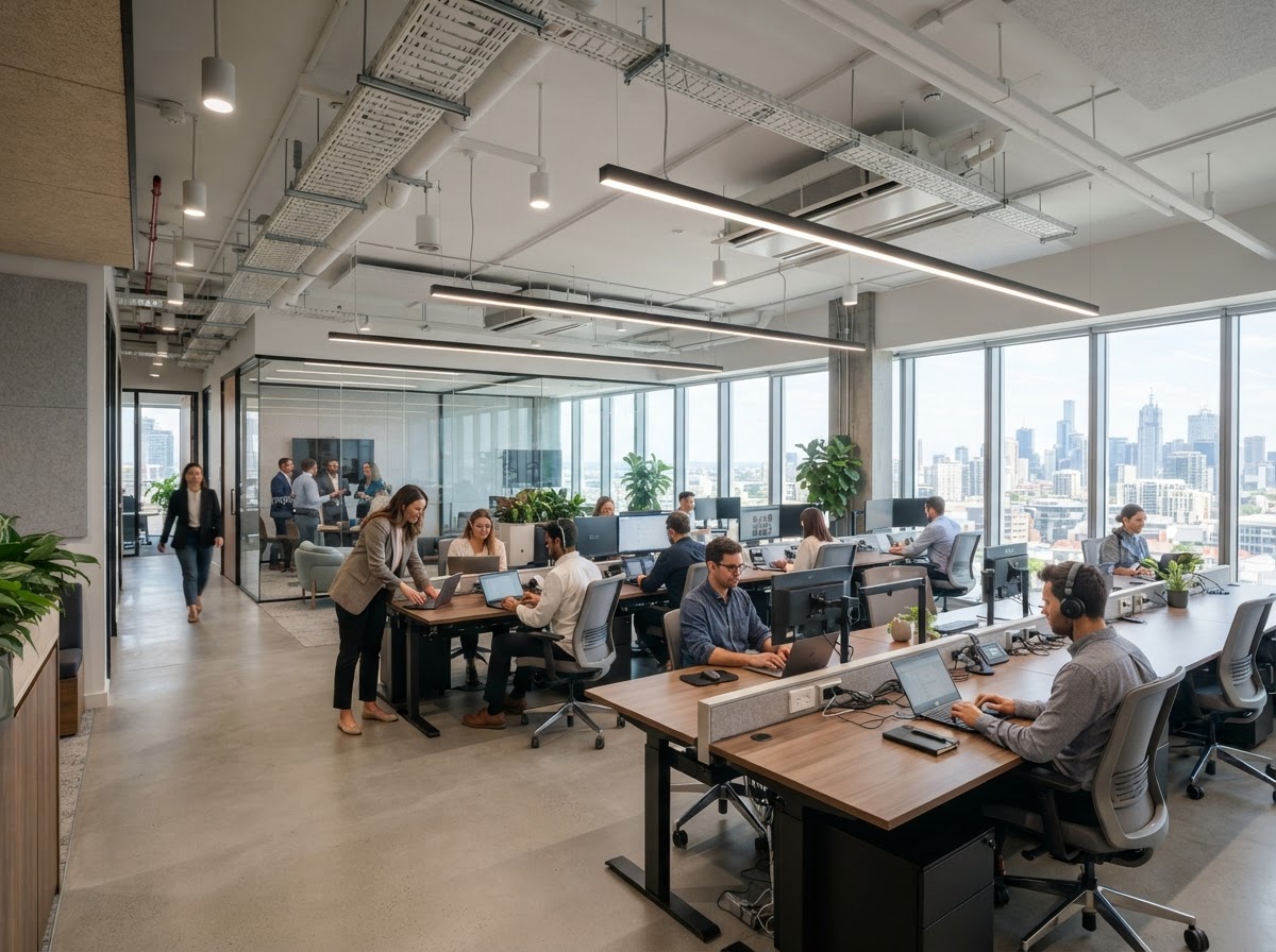 Modern commercial office with professional LED lighting