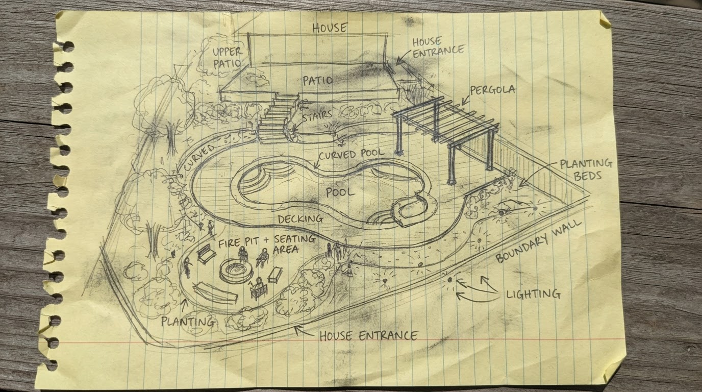 Hand sketch of the backyard